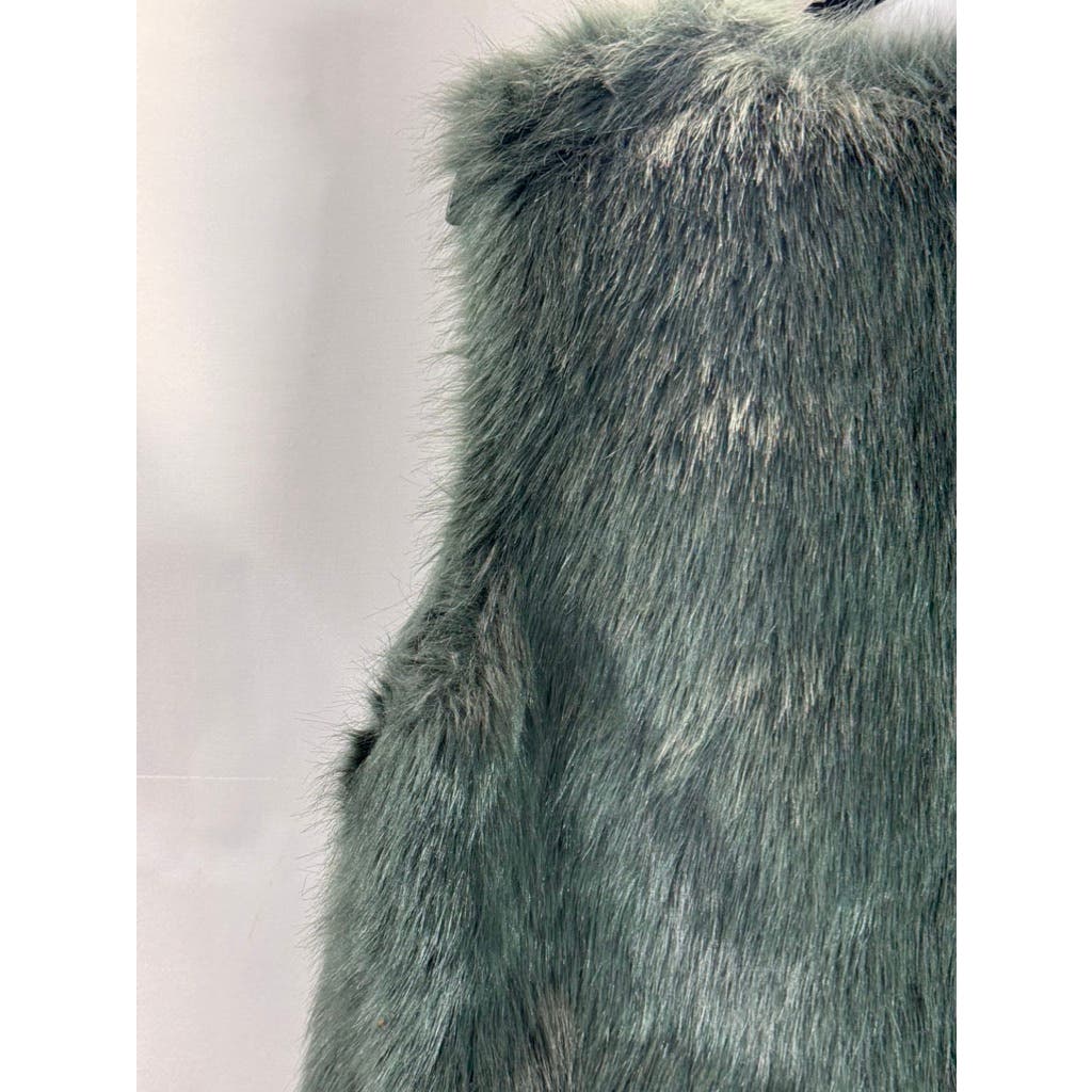 LAUNDRY By DESIGN Women's Green Faux Fur Straight Cut Open-Front Vest SZ M