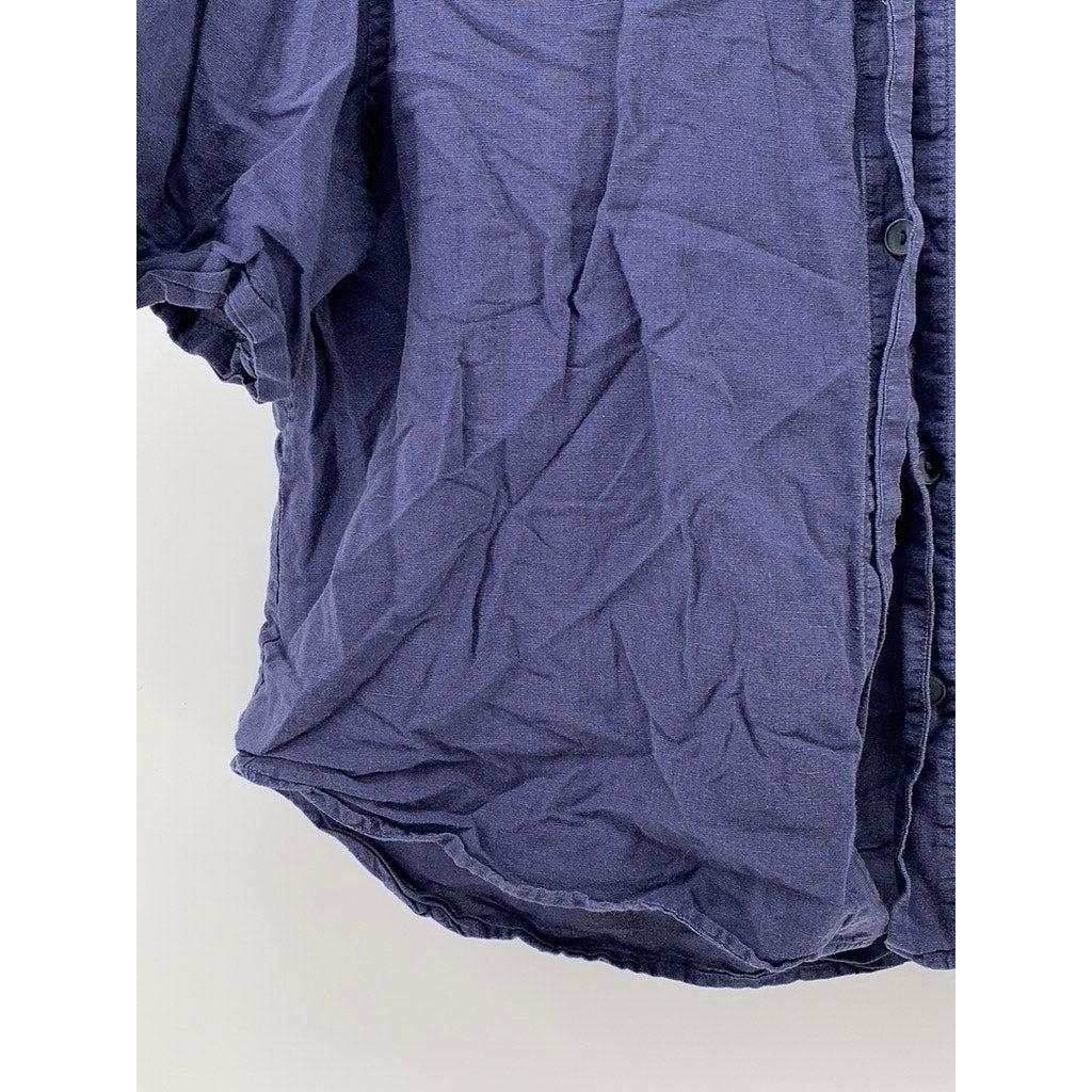 UNIQLO Women's Navy Linen-Blend Button-Up Short Sleeve Open Collar Top SZ S