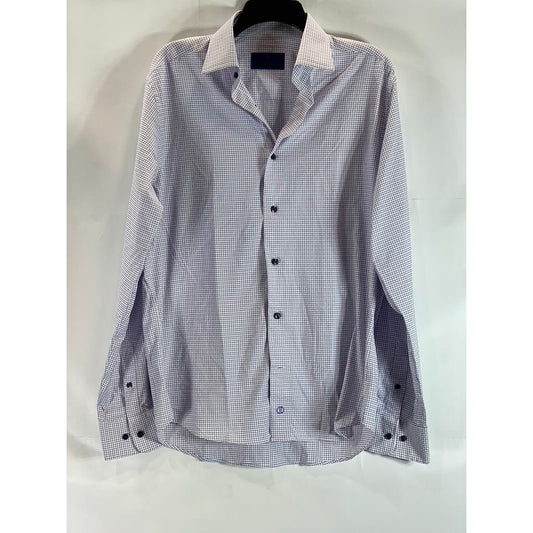 DAVID DONAHUE Men's White/Purple Mini Square Button-Up Long Sleeve Shirt SZ XL