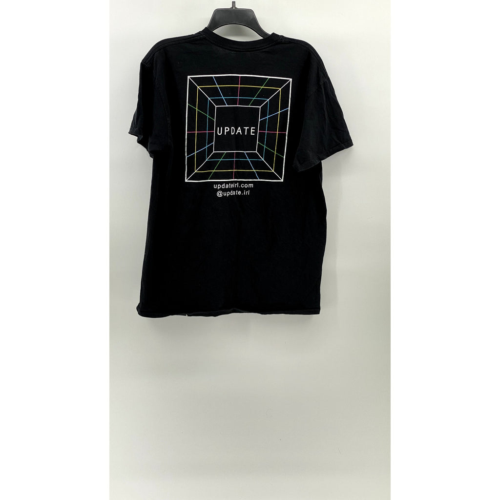 GILDAN Men’s Black Square Graphic Crewneck Casual Short Sleeve T-Shirt SZ L