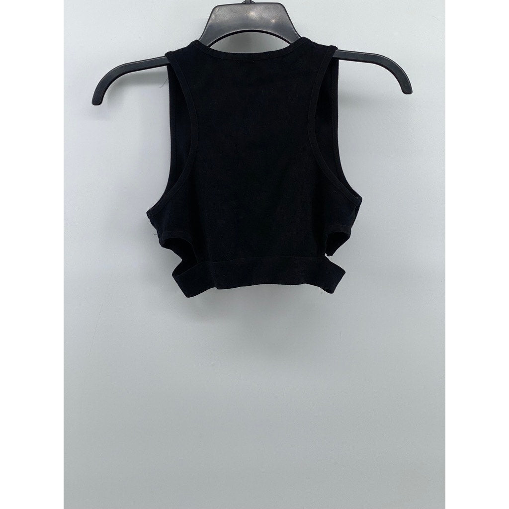 FOREVER 21 Women's Black Cutout Sleeveless V-Neck Cropped Top SZ M