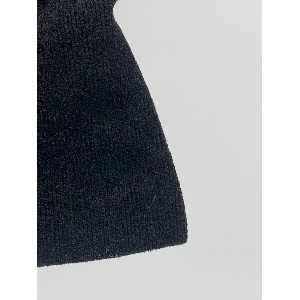 MARC JACOBS Women's Black Rib Knit Velour V-Neck Strapless Top SZ S