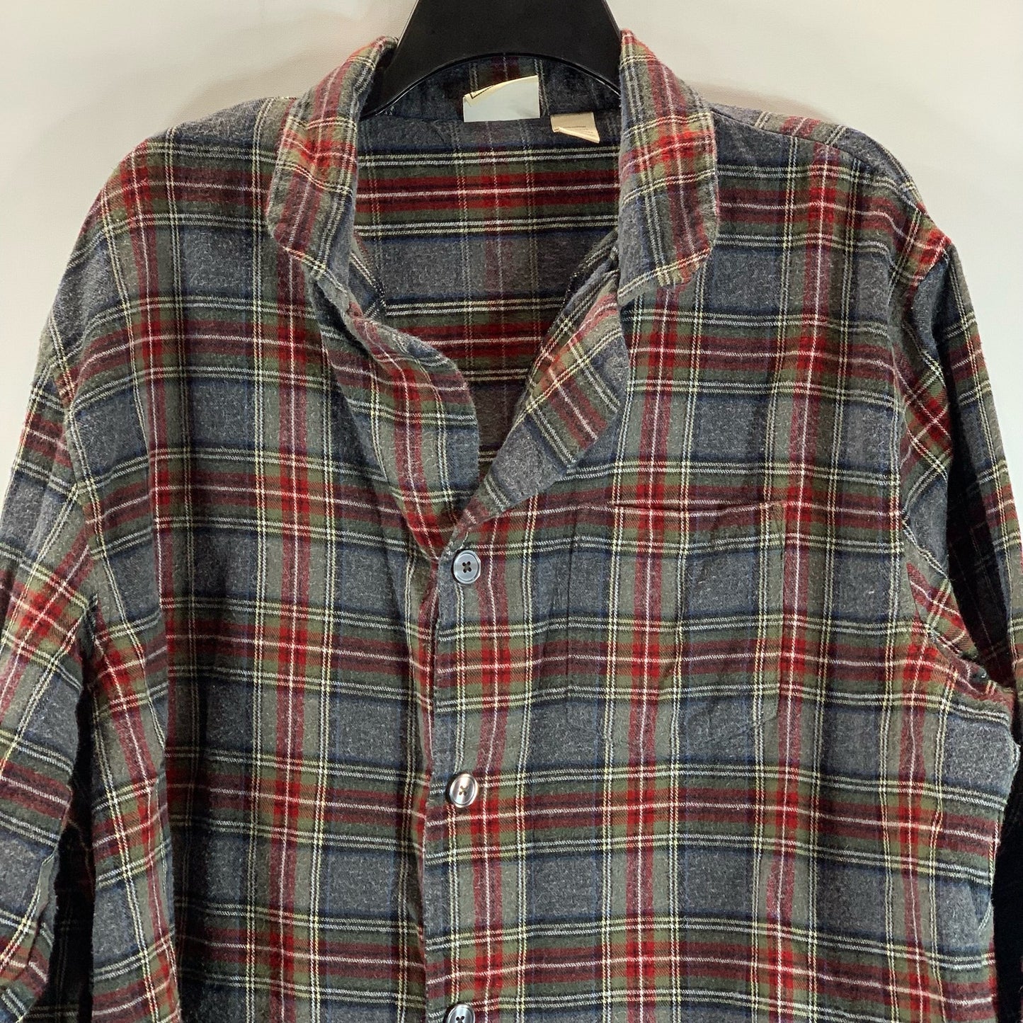 L.L. BEAN Men's Gray Stewart Scotch Plaid Button-Up Flannel Pajama Shirt SZ XL