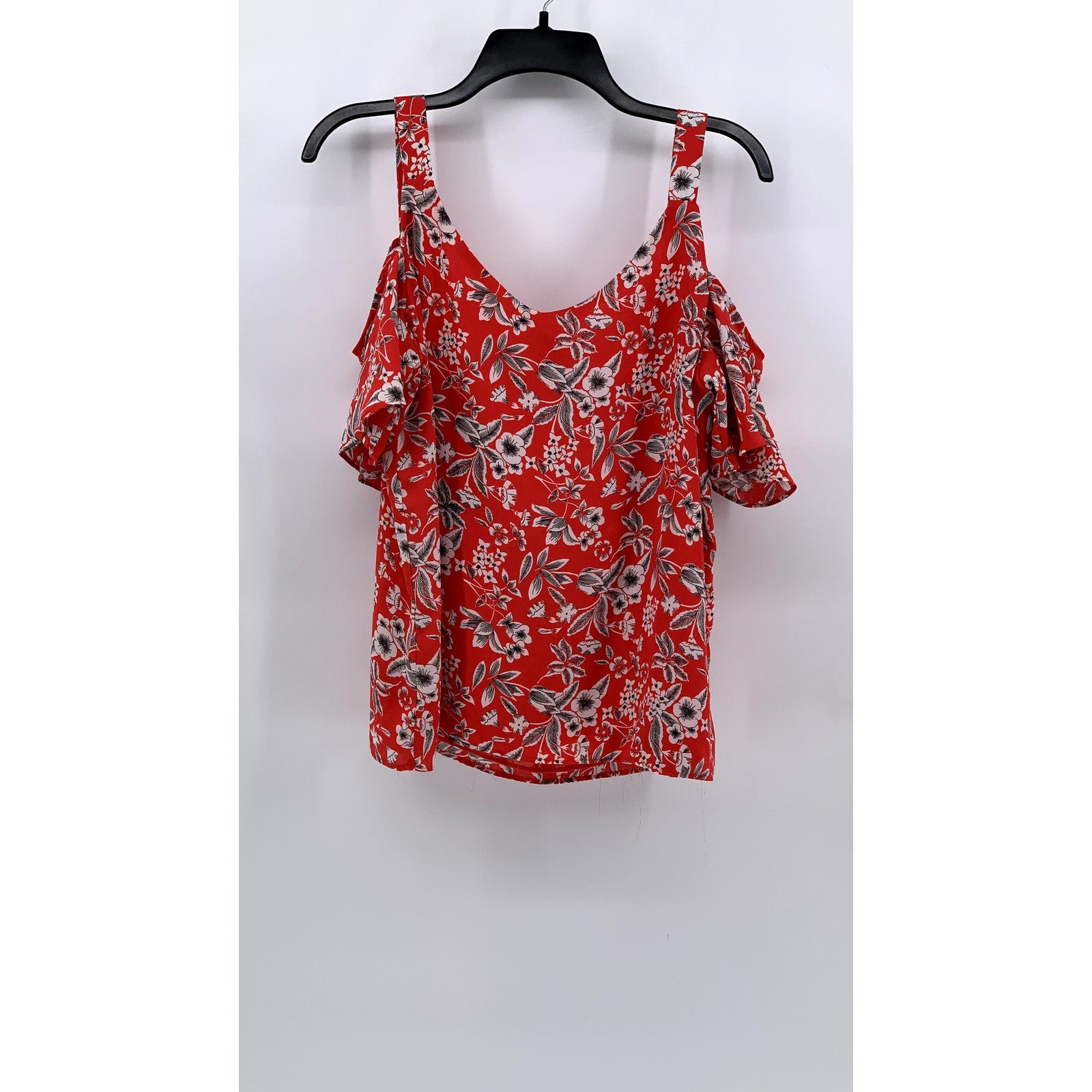 PARAPHRASE Women's Red Floral Cold-Shoulder Top SZ L