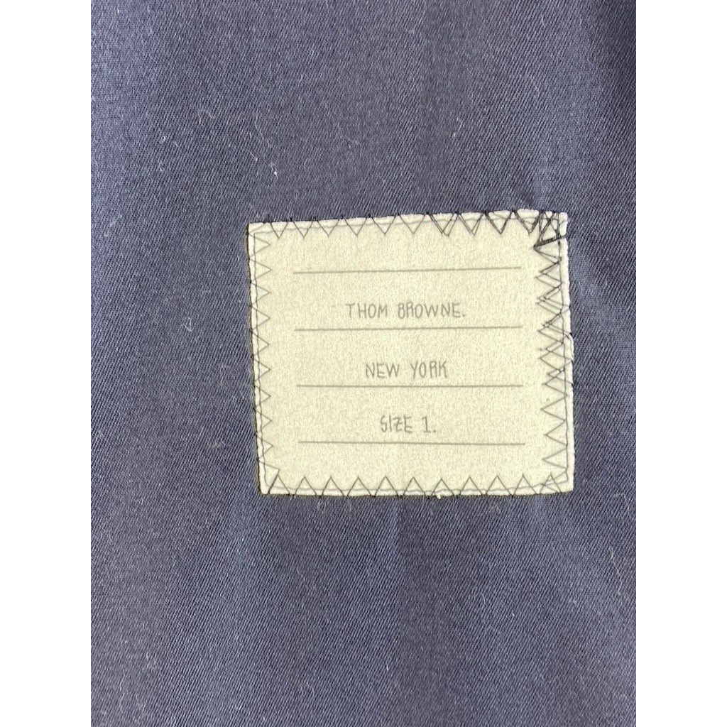 THOM BROWNE Men's Navy Stripe Armband Patch Button-Up Shirt Jacket SZ 1(S)