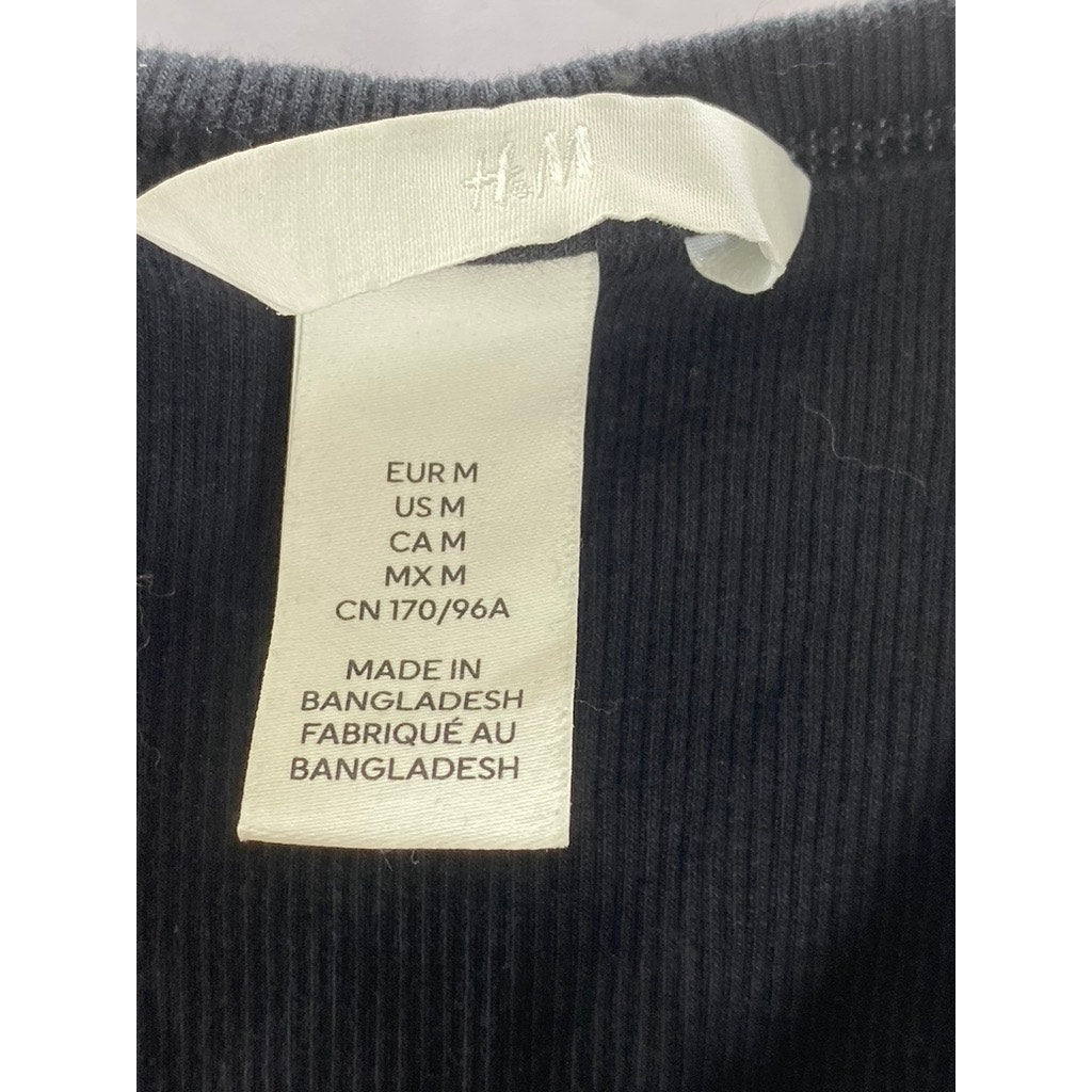 H&M Women's Black Crewneck Sleeveless Ribbed Knit Stretch Halter Crop Top SZ M