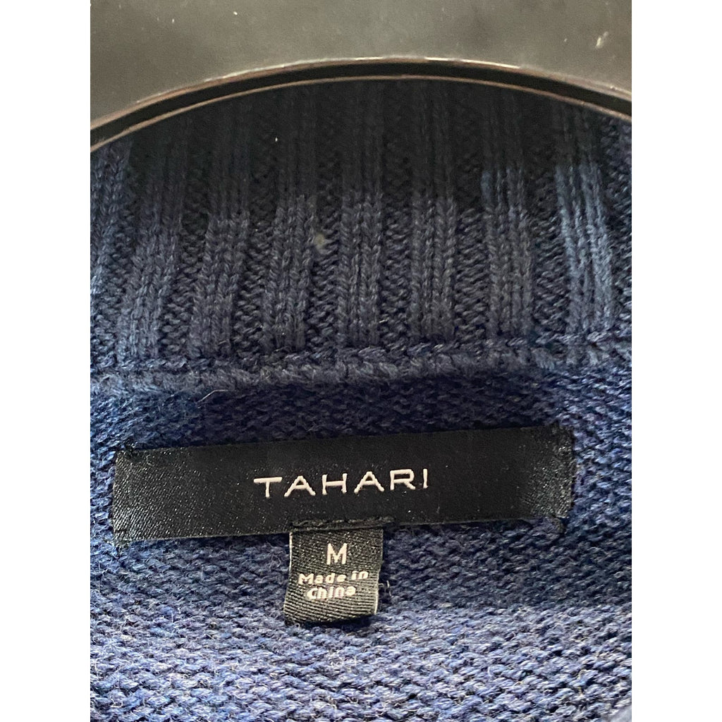 TAHARI Men's Blue Striped Knit Quarter-Zip Pullover Sweater SZ M