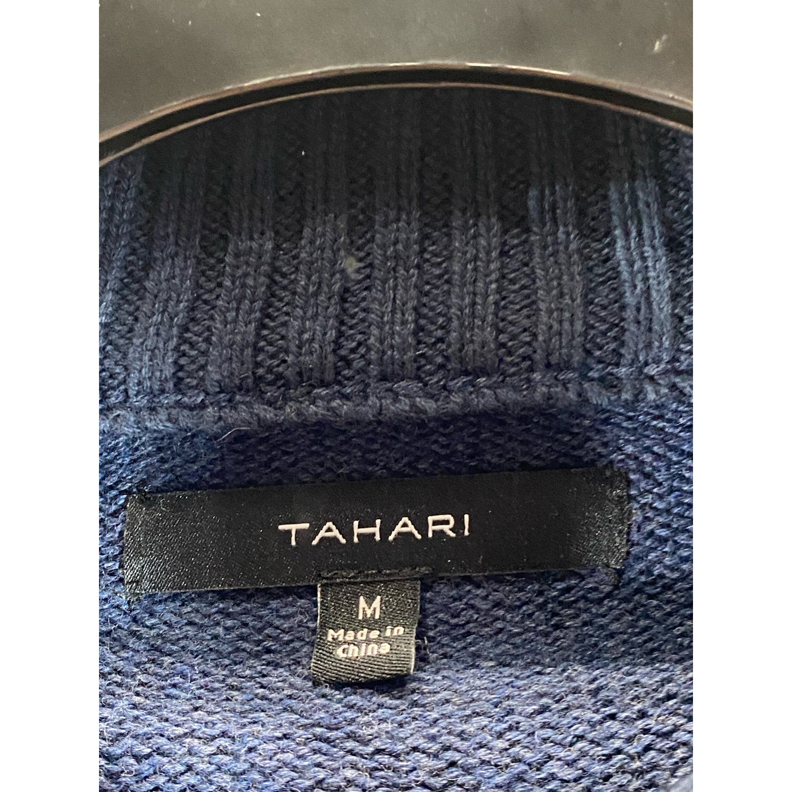 TAHARI Men's Blue Striped Knit Quarter-Zip Pullover Sweater SZ M