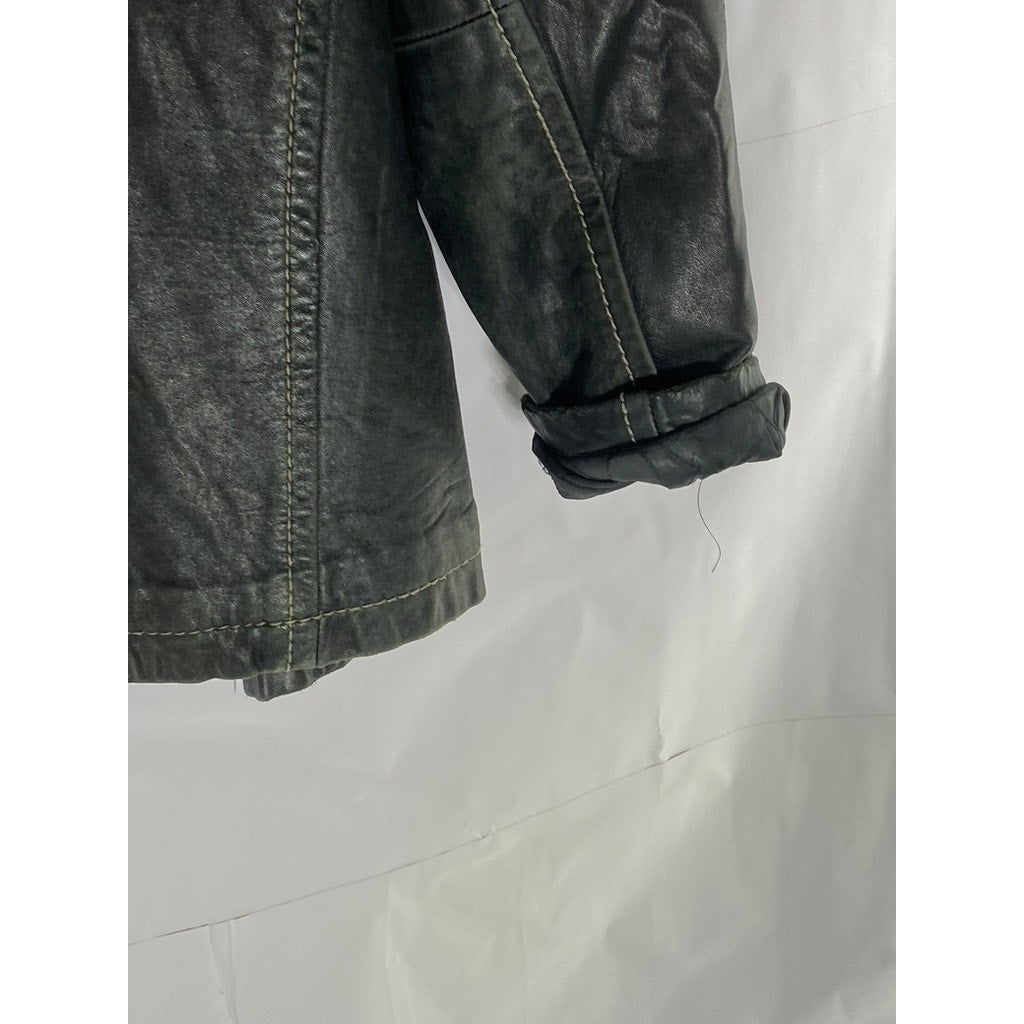 VINTAGE Men's Black Leather Zip-Up jacket SZ S