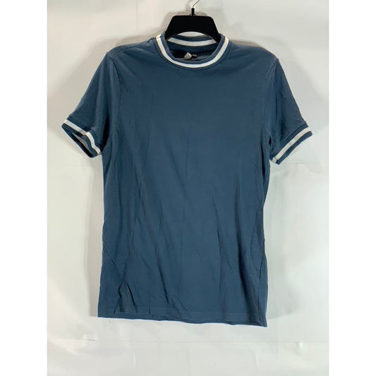 ASOS Men's Blue Stripe-Trim Crewneck Short Sleeve T-Shirt SZ S