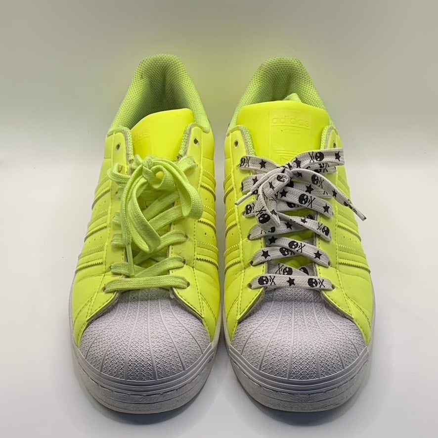 ADIDAS Men’s Neon Solar Yellow/White Superstar Lace-Up Sneakers SZ 10.5