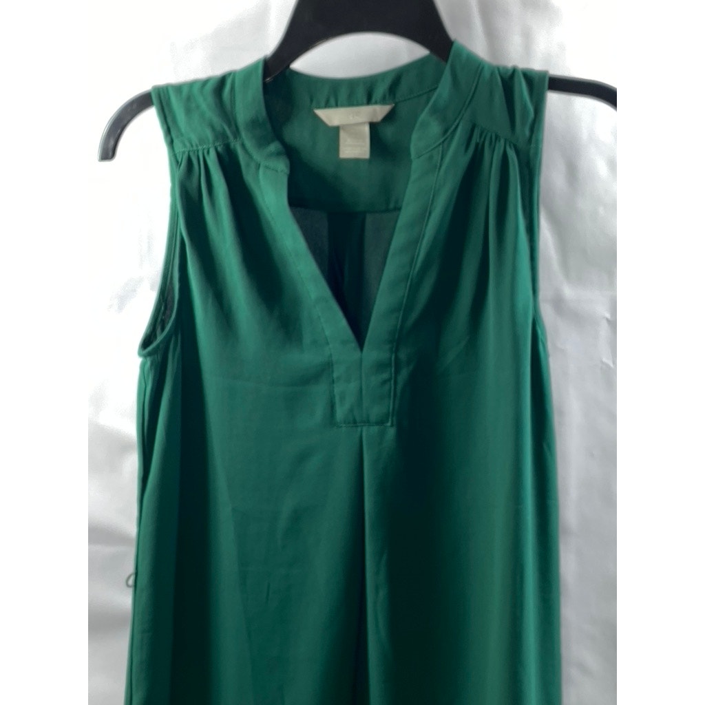 H&M Women's Forest Green V-Neck Semi-Sheer Round-Hem Mini Dress SZ 2