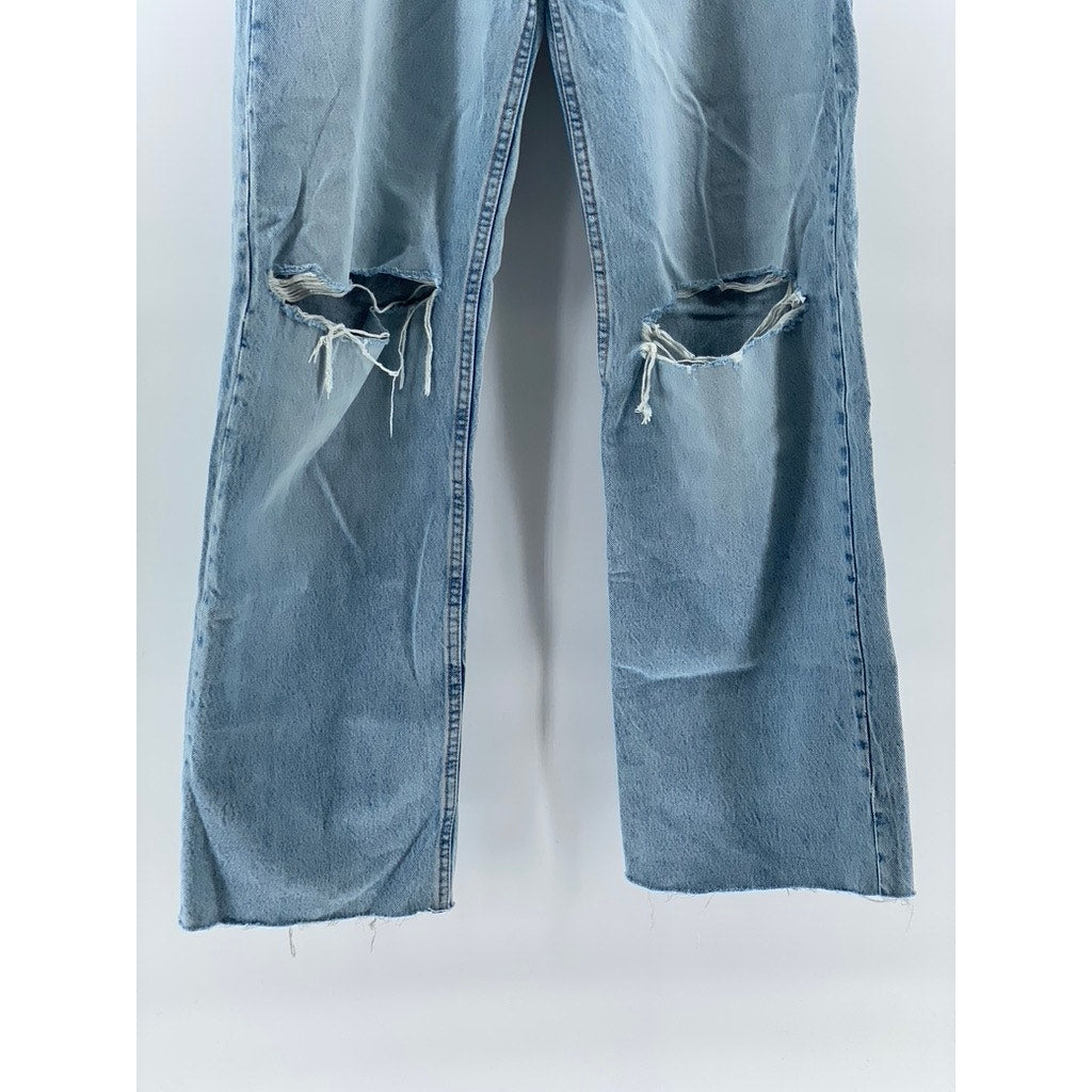 ZARA Women's Light Blue Denim Distressed Wide-Leg High-Rise Jeans SZ 6