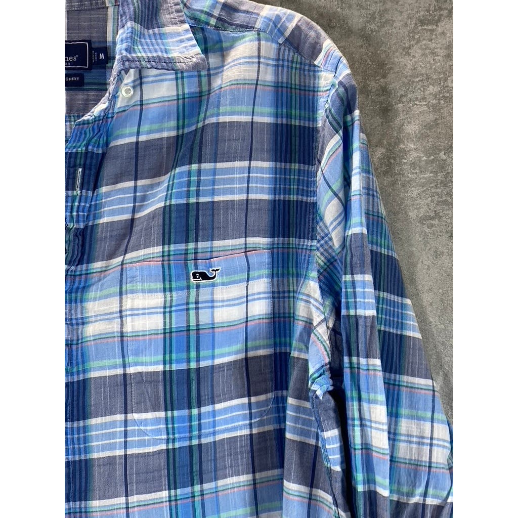 VINEYARD VINES Men's Moonshine Blue Plaid Smith Point Classic Tucker Shirt SZ M