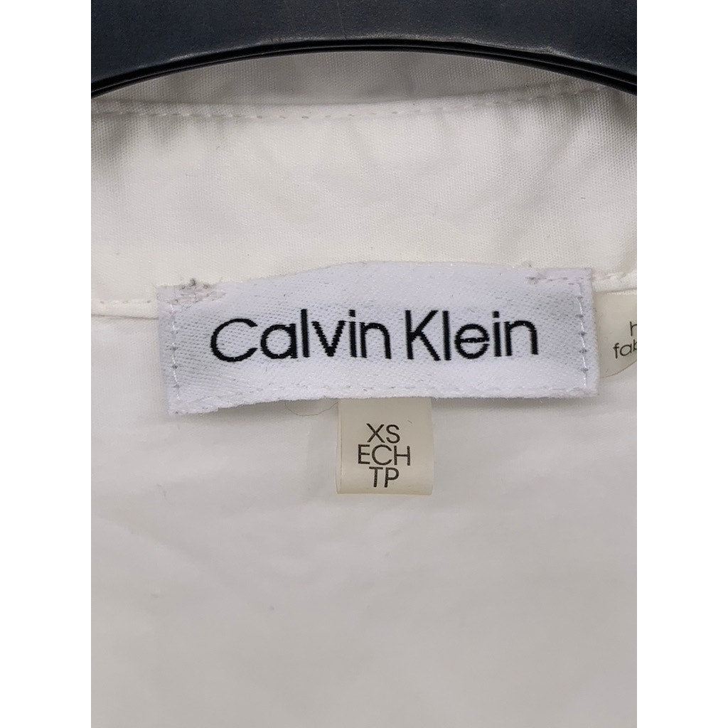 CALVIN KLEIN Women’s White Solid Button-Up Short Sleeve Oversized Top SZ XS