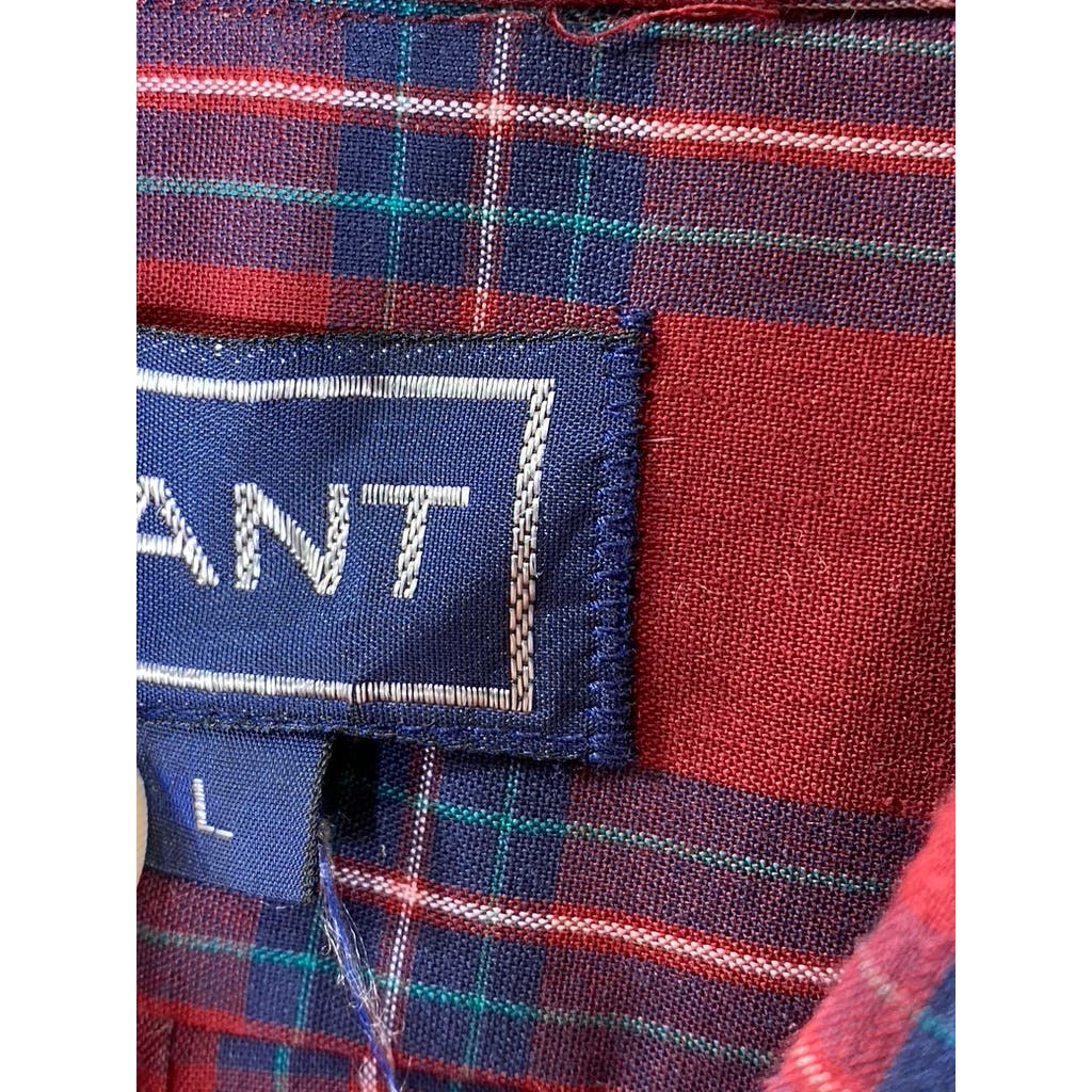 GANT Men's Red Hunt Plaid Vintage Button-Up Long Sleeve Shirt SZ L