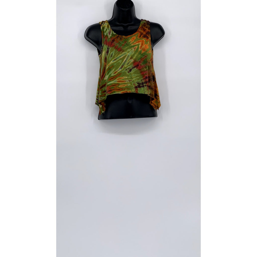 SACRED THREADS Women's Green-Multi Print Asymmetrical Hem Cropped Tank Top SZ OS