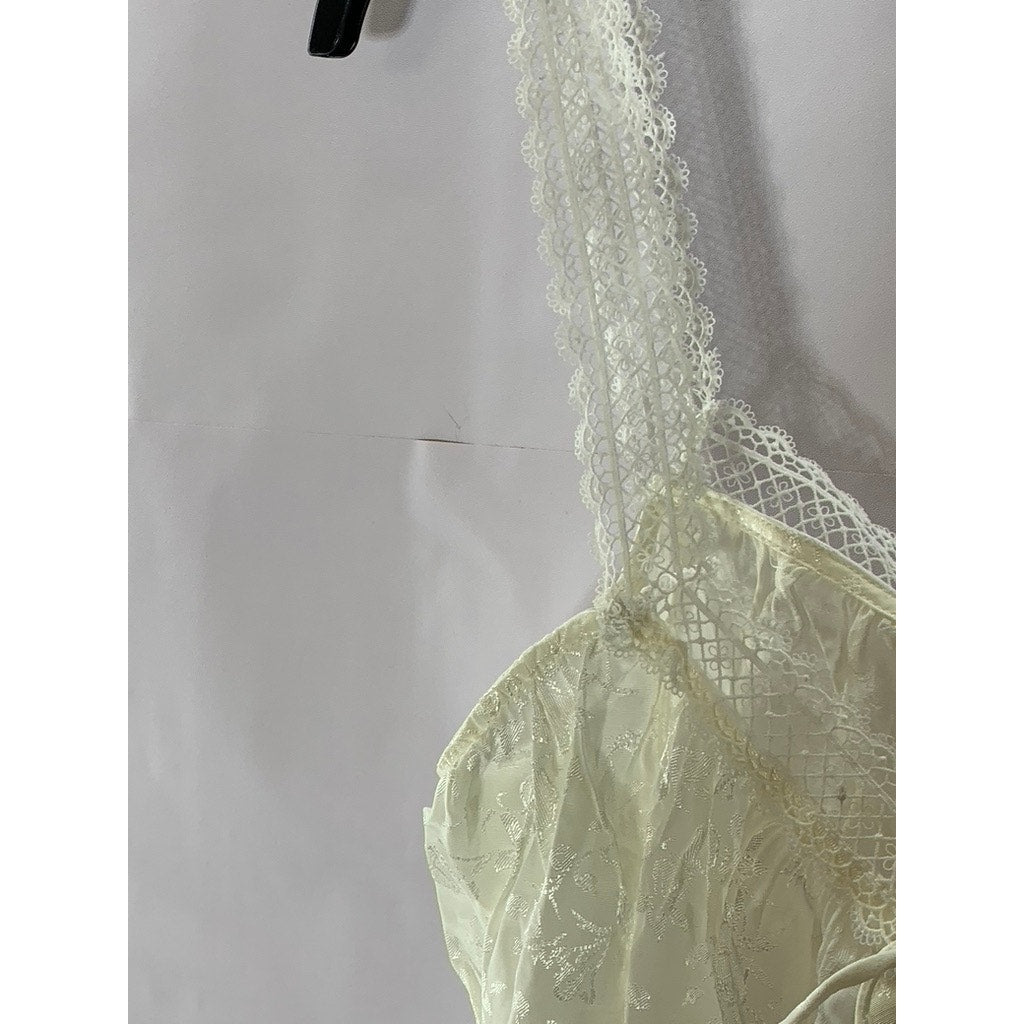 FOR LOVE AND LEMONS Women's Cream Elise Lace-Trim Floral Satin Tie-Front Top SZS