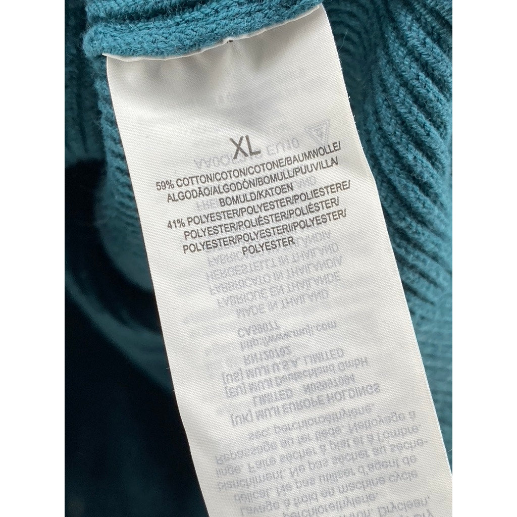 MUIJI Men's Blue-Green Ribbed Stand Collar Long Sleeve Zip-Up Cardigan SZ XL