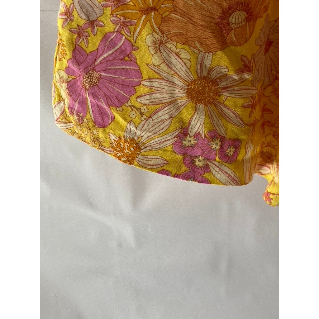 H&M Women’s Orange Floral Linen-Blend High-Waist Shorts SZ 6