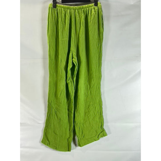 METRO COLLECTION Women's Green Drawstring Straight-Leg Pull-On Crinkle Pant SZ M