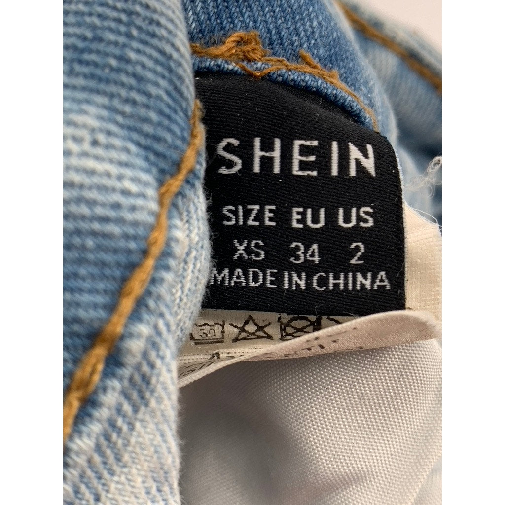 SHEIN Women's Light Blue Denim Baggy Fit High-Rise Cargo Carpenter Jeans SZ 2