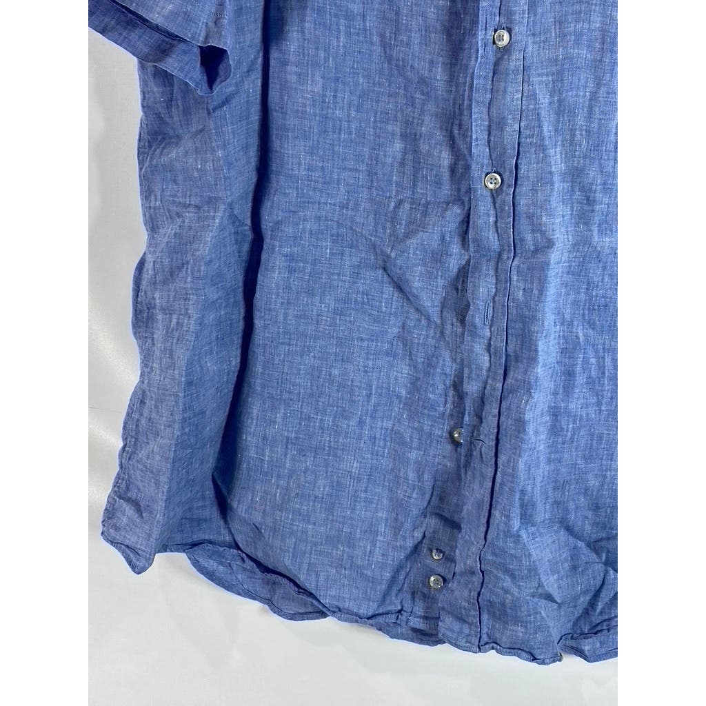 PAUL & SHARK YACHTING Men's Tall Blue Linen Button-Up Short Sleeve Shirt SZ 1XT