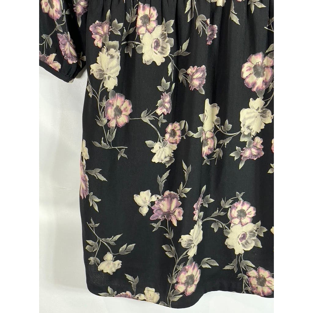 SKIES ARE BLUE Women's Black Floral Print Bronwyn V-Neck Long Sleeve Dress SZ S