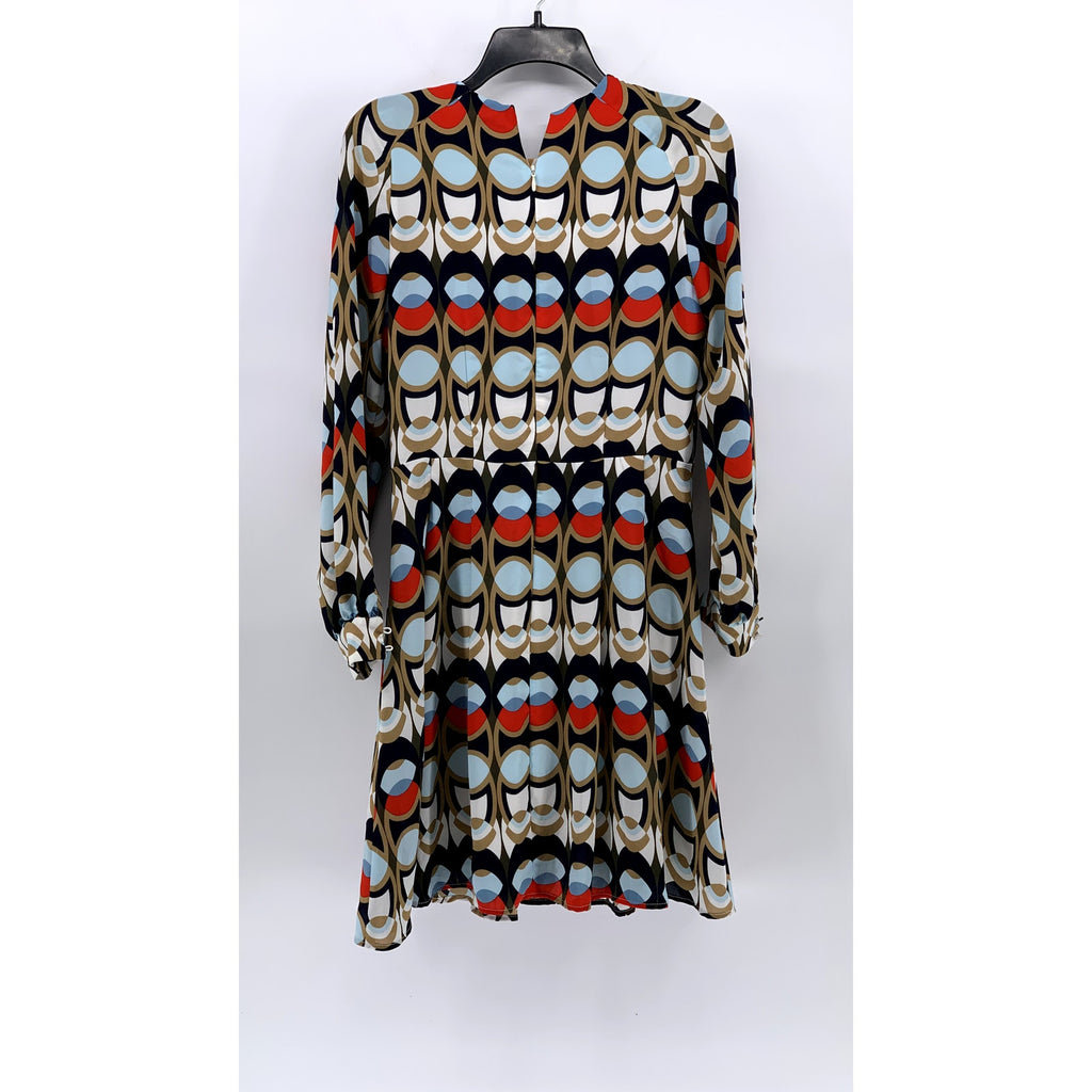 H&M Women's Multicolor Geometric Long Sleeve Fit & Flare Knee-Length Dress SZ 6