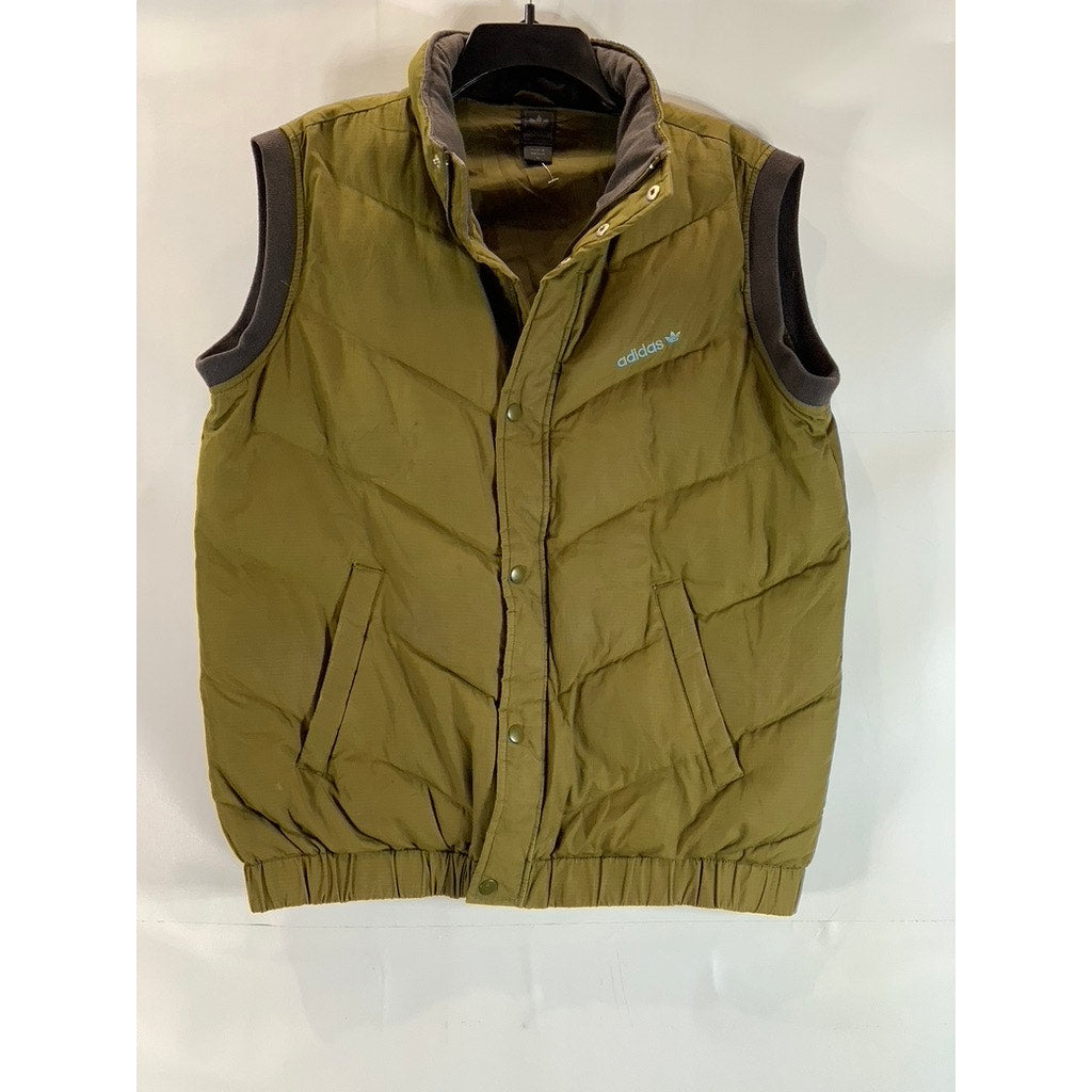 ADIDAS Men’s Army Green Snap-Button Stand Collar Puffer Vest SZ M