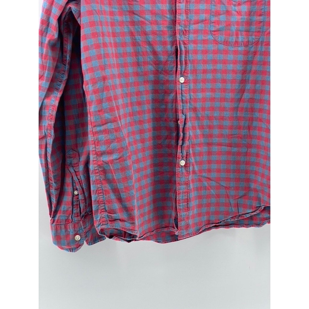 J.CREW Men's Blue-Red Check Stretch Slim-Fit Button-Up Long Sleeve Shirt SZ L