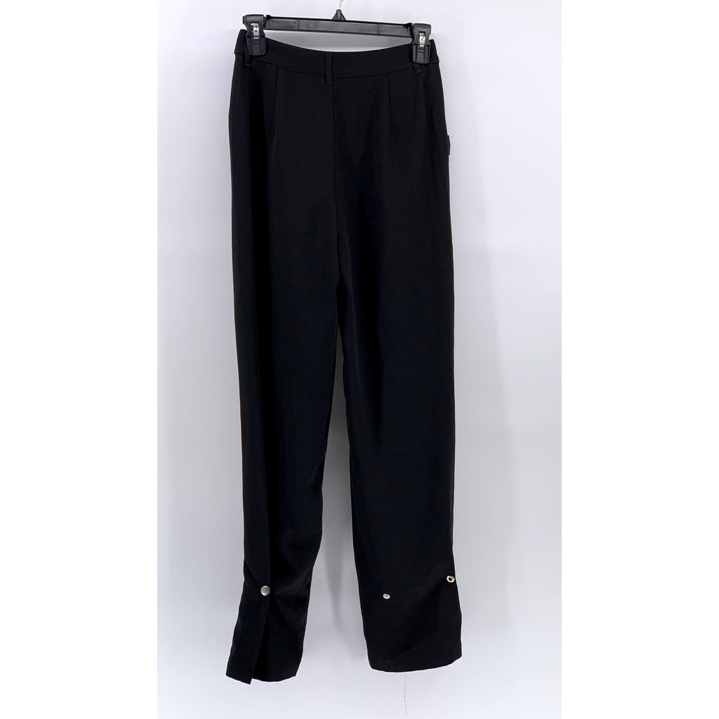 FUZZYKON Women's Black Pleated Straight-Leg Pants SZ S