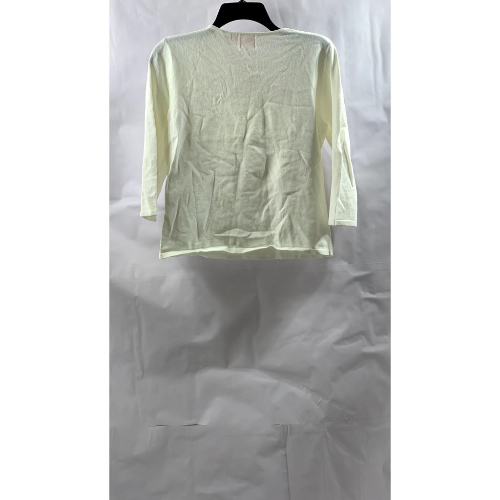 PINK POODLE Women's Cream Embroidered Faux Pearl Embellished 3/4 Sleeve Top SZ M