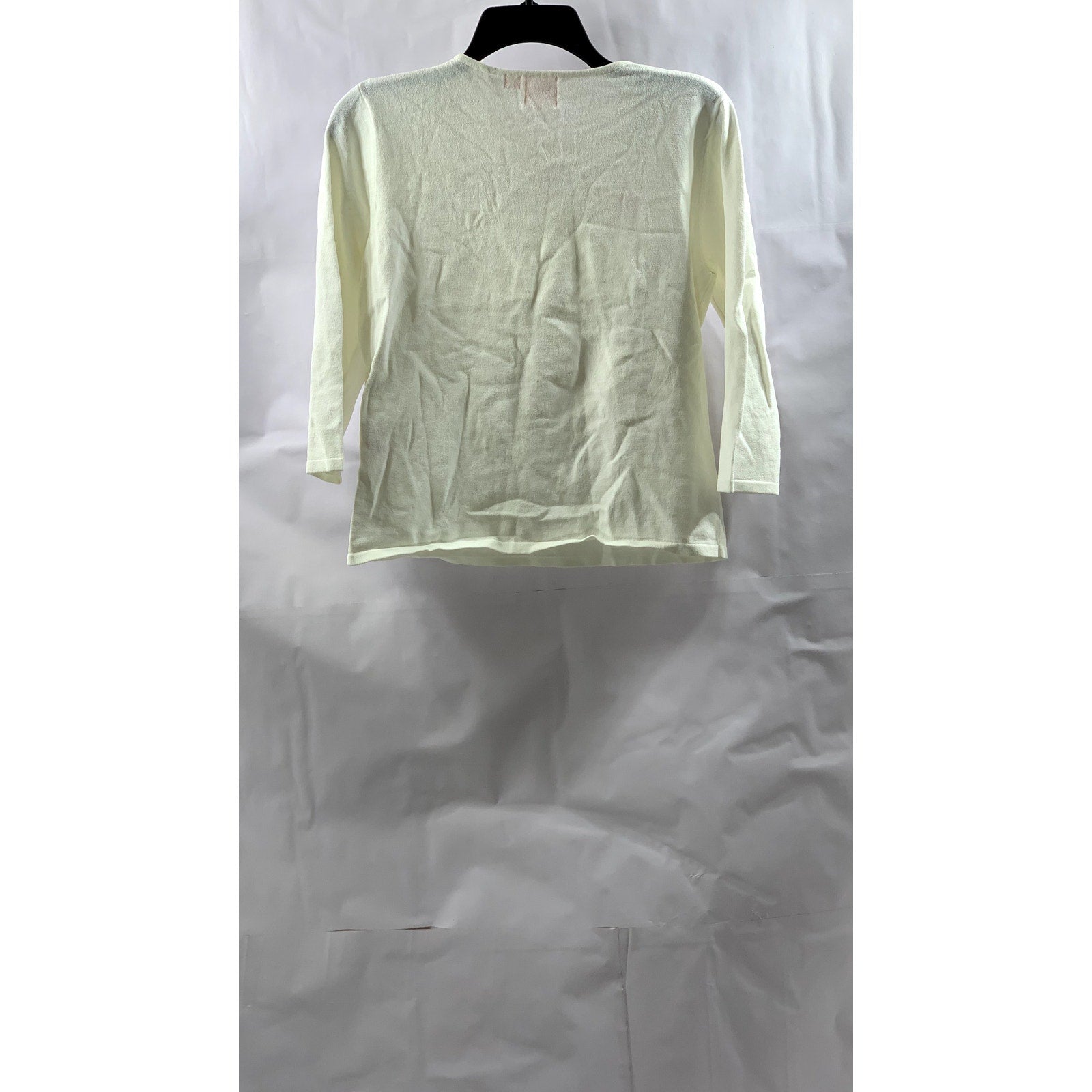 PINK POODLE Women's Cream Embroidered Faux Pearl Embellished 3/4 Sleeve Top SZ M