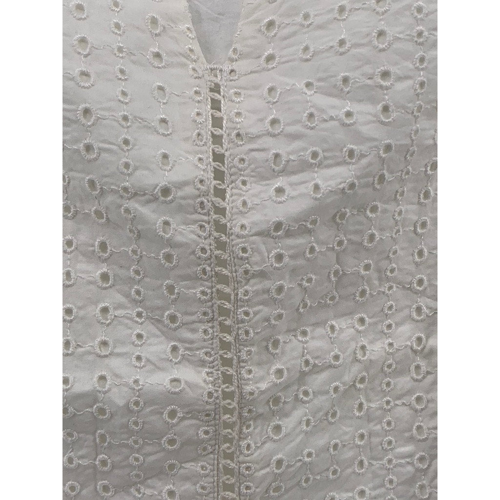 BANANA REPUBLIC Women’s Off-White Split-Neck Sleeveless Eyelet Pullover Top SZ M
