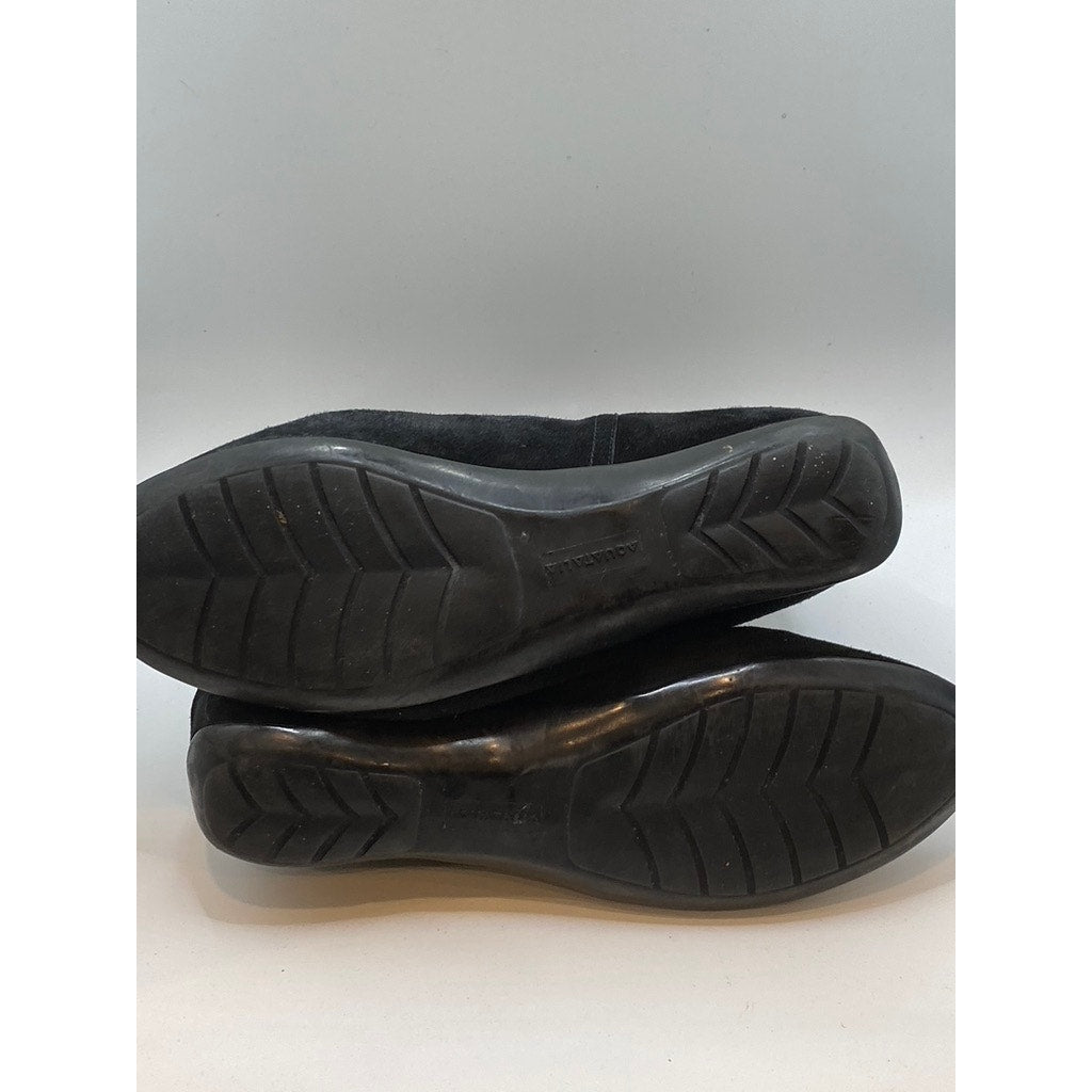 AQUATALIA Women's Black Faux-Suede Round-Toe Ankle Sock Wedge Boots SZ 8.5
