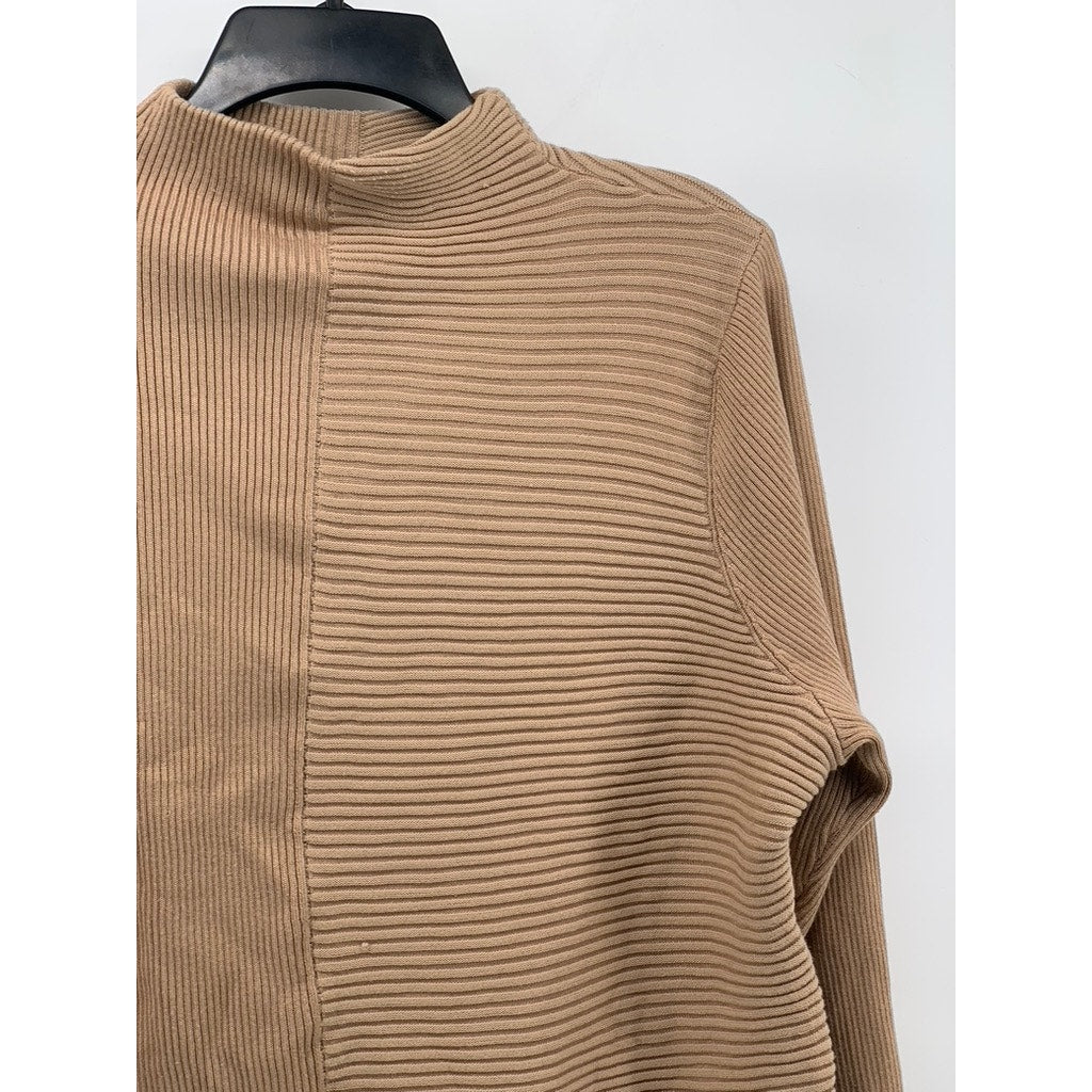CABLE & GAUGE Women's Tan Ribbed Mock-Neck Long Sleeve Sweater SZ 1X