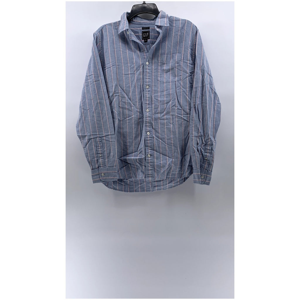 GAP Men's Blue-Pink Striped Standard-Fit Stretch Button-Up Oxford Shirt SZ M
