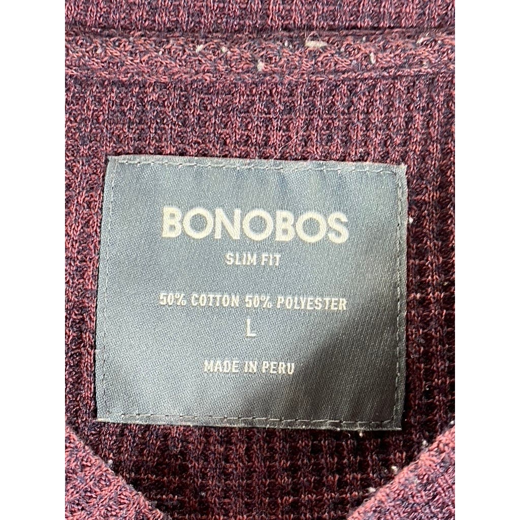 BONOBOS Men's Burgundy Slim-Fit Waffle Knit Long Sleeve Henley Shirt SZ L