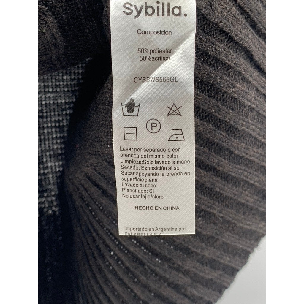 SYBILLA Women's Black V-Neck Cable-Knit Sleeveless Sweater Vest SZ M