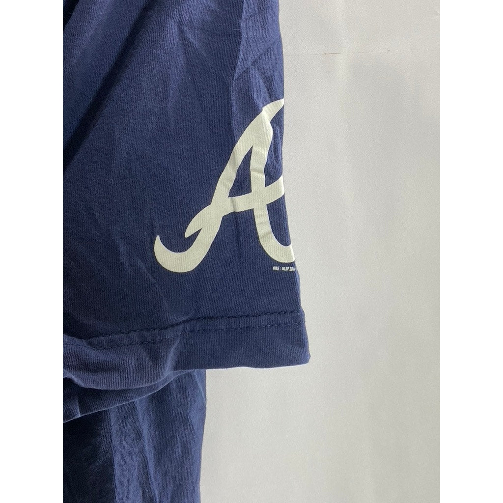 NIKE Men's Navy-Red ATL Logo Crewneck Regular-Fit Short Sleeve T-Shirt SZ L