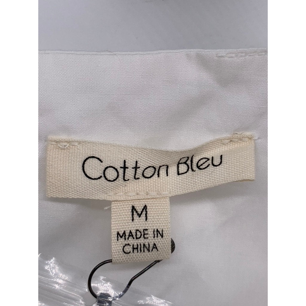 COTTON BLEU Women's White Cotton Lace Eyelet Elbow Sleeve Top SZ M