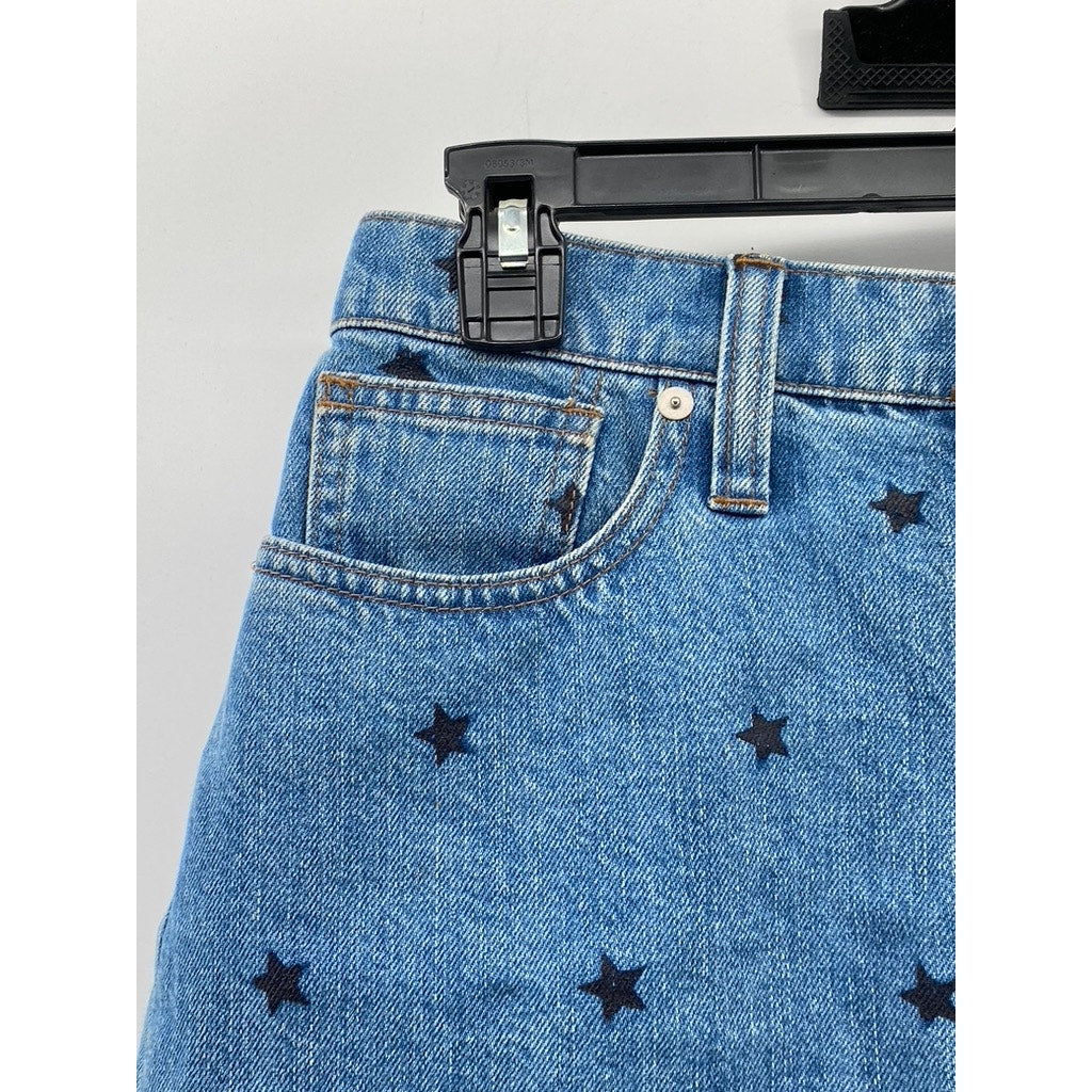 MADEWELL Women's Blue Rigid Denim Star Print Raw-Hem A-Line Mini Skirt SZ 25