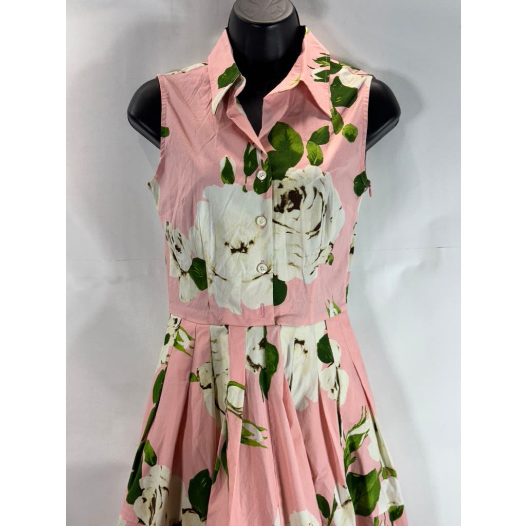 SAMANTHA SUNG Women's Pink Floral Claire Sleeveless Knee-Length Shirtdress SZ 2