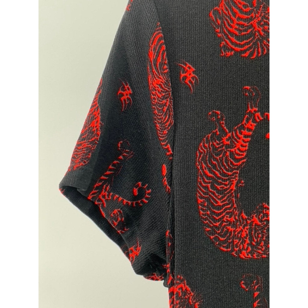 DIVIDED By H&M Women's Black-Red Printed Drawstring Cinched Bodycon Dress SZ L