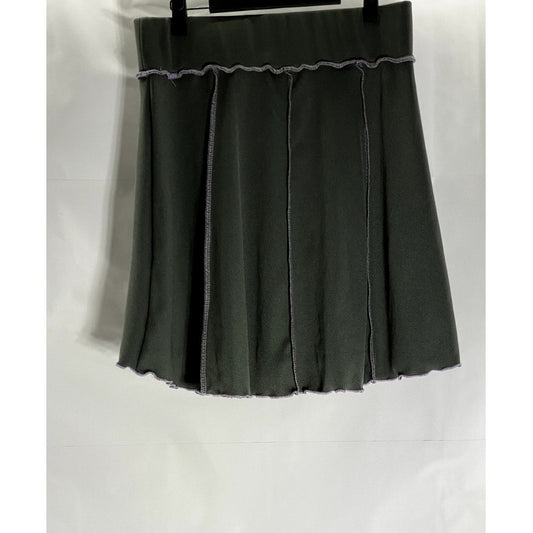 ASOS DESIGN Curve Women's Black Lettuce Trim Overstitch Ribbed A-Line Skirt SZ14