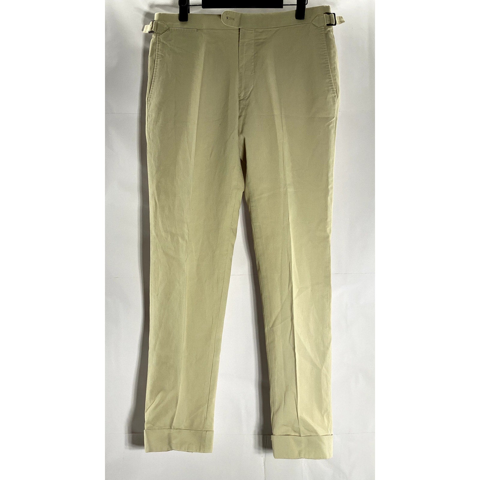 UNBRANDED Men's Tan Slim-Leg Adjustable Waist Cuffed-Hem Pants SZ 32