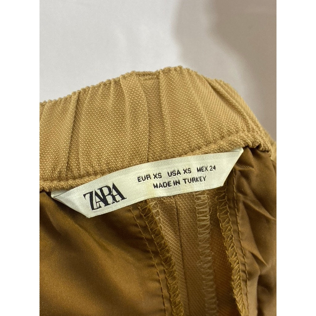 ZARA Women's Tan Cuffed Cropped Trousers SZ XS