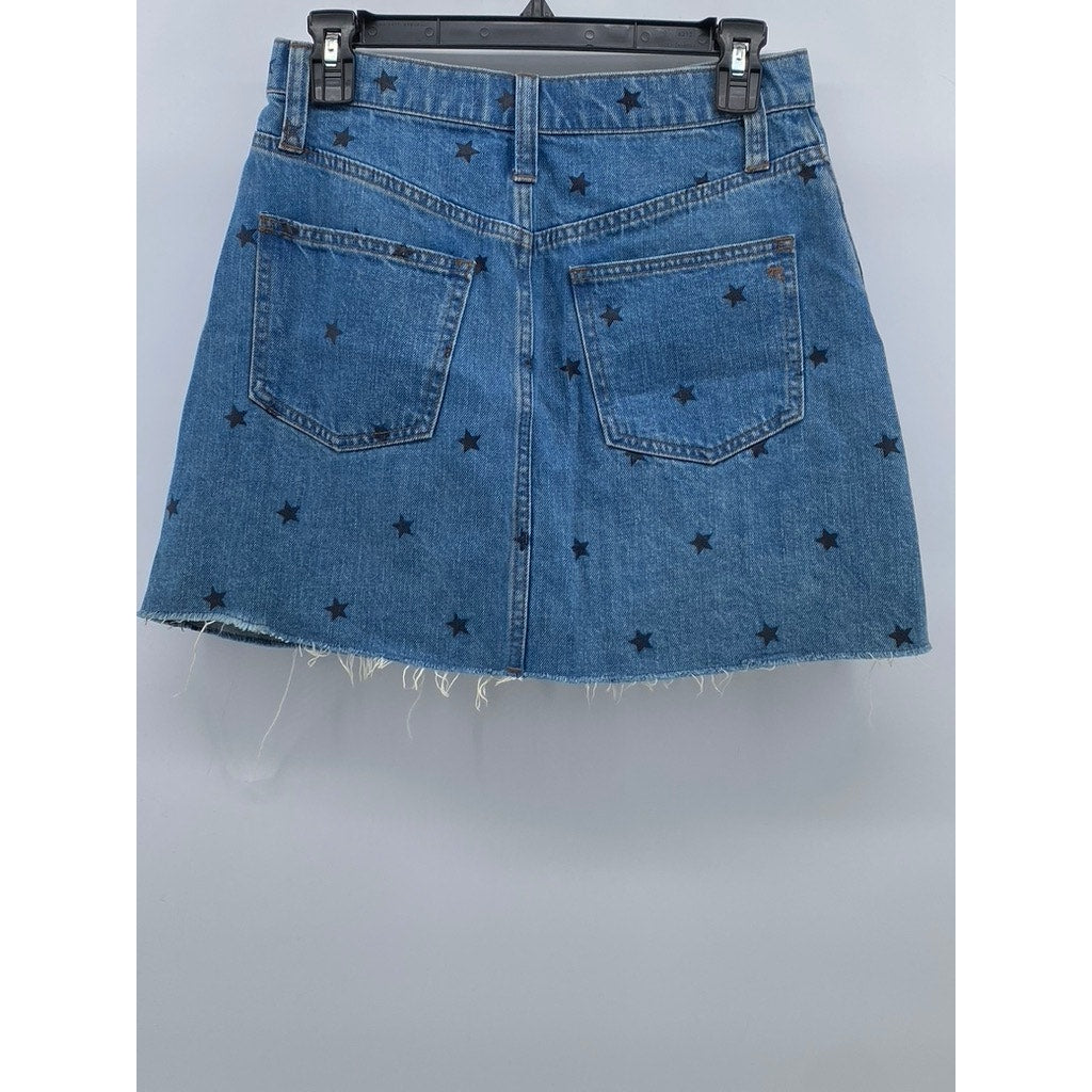 MADEWELL Women's Blue Rigid Denim Star Print Raw-Hem A-Line Mini Skirt SZ 25