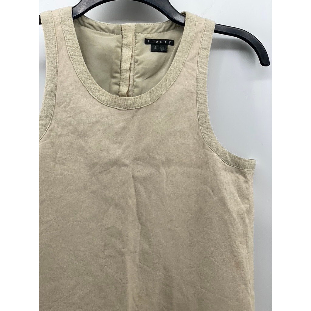 THEORY Women's Beige Scoop-Neck Back Hook Closure Sleeveless Blouse SZ S
